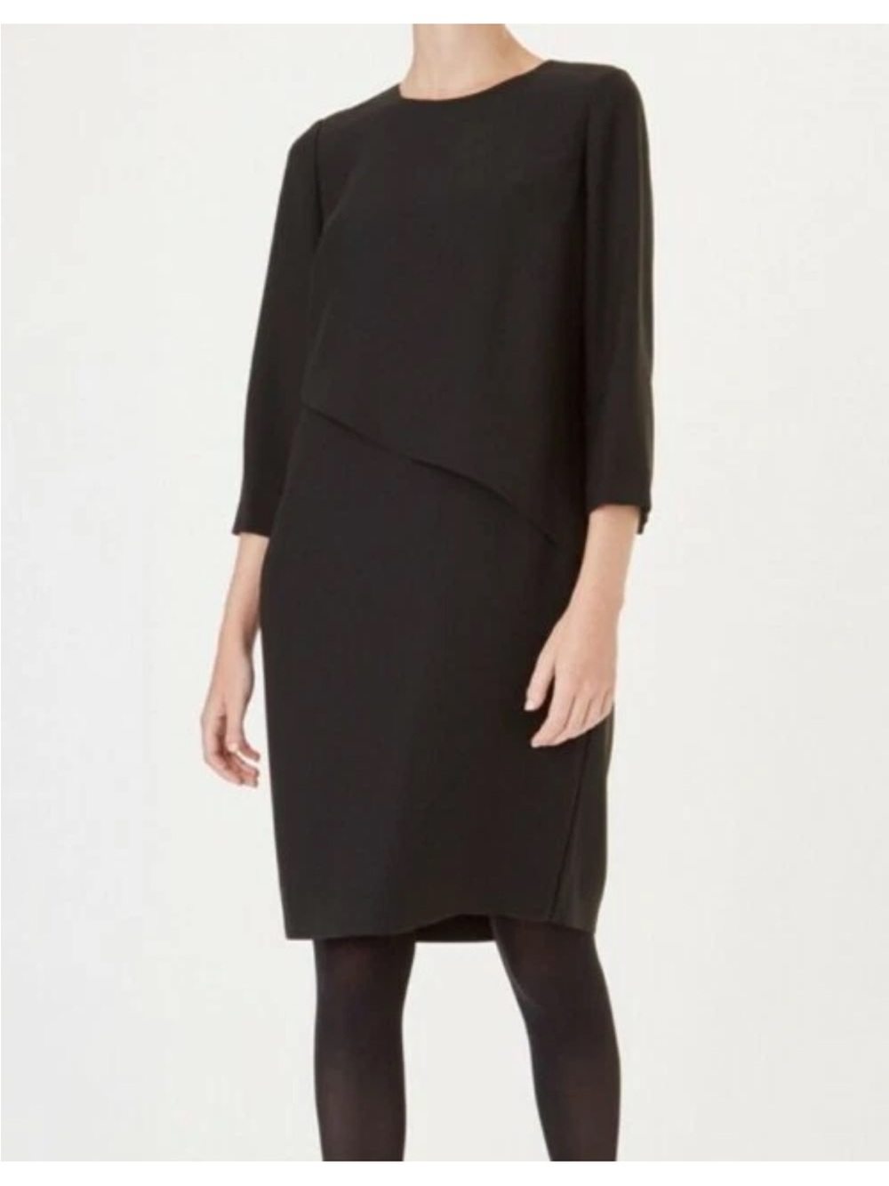 HOBBS CAROLE Layered Overlay Black Minimalist DRESS